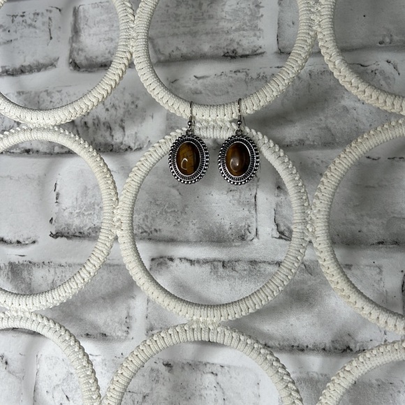 NWT South African Yellow Tiger’s Eye Dangle Earrings Silver - Picture 5 of 6